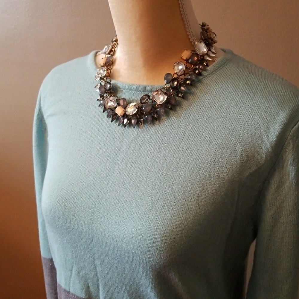 Forever 21 blue grey colorblock light sweater L - Picture 2 of 5